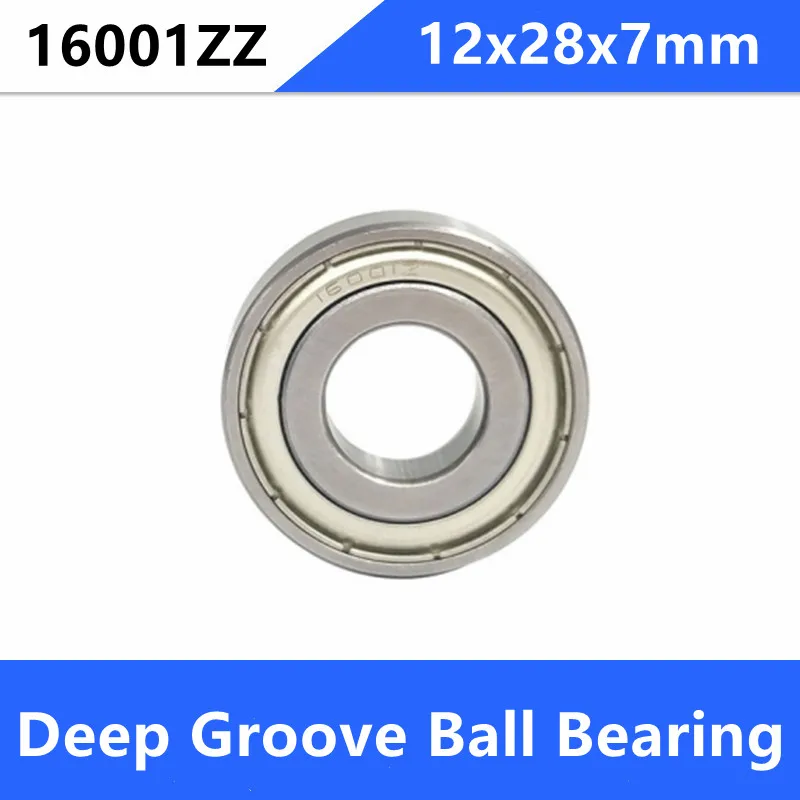 

50pcs/lot 16001ZZ 16001Z 16001 Z ZZ shielded 12x28x7 mm Deep Groove Ball bearing Shaft 12*28*7mm