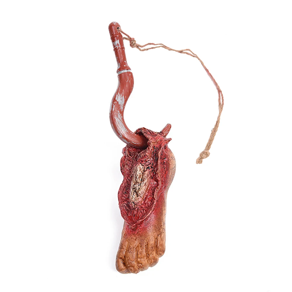 Severed Bloody Foot with Hook Fake Scary Halloween Broken Body Parts Party Hanging Ornament Horror Props Organ Haunted House