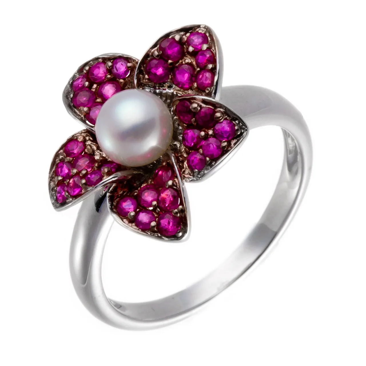 

GESIDE Freshwater Pearl and Ruby 2 Tone plated Over Sterling Silver Ring. cute for women aesthetic princess finger