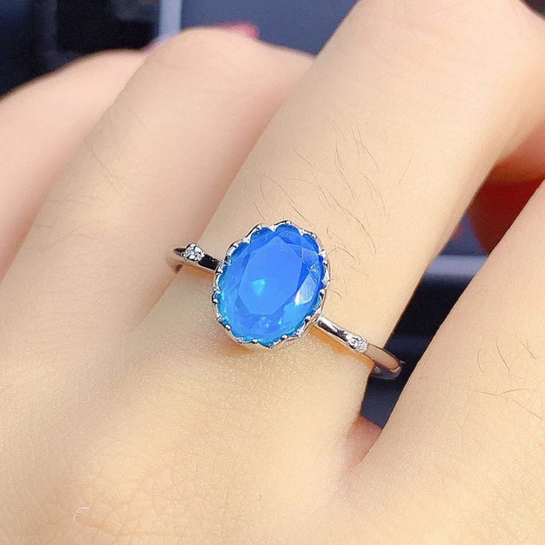 

925 Sterling Silver Oval 6x8mm Natural Blue Opal Ring S925 Dainty Ring For Women Ladies Jewelry Gift