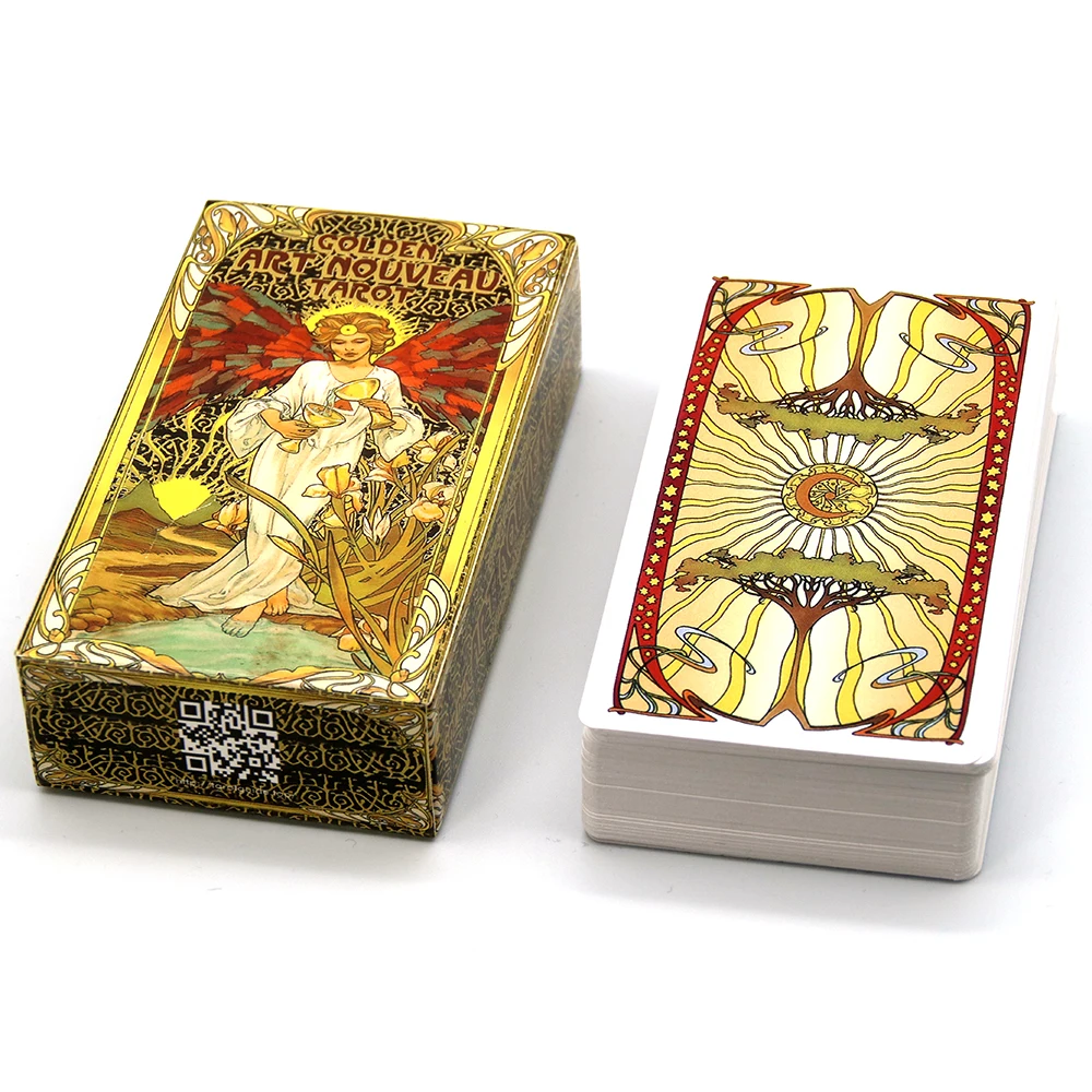 Golden Art Nouveau Tarot Deck 78 Cards with Guidebook Cards Occult Divination Book Sets for Beginners Box Major and Minor