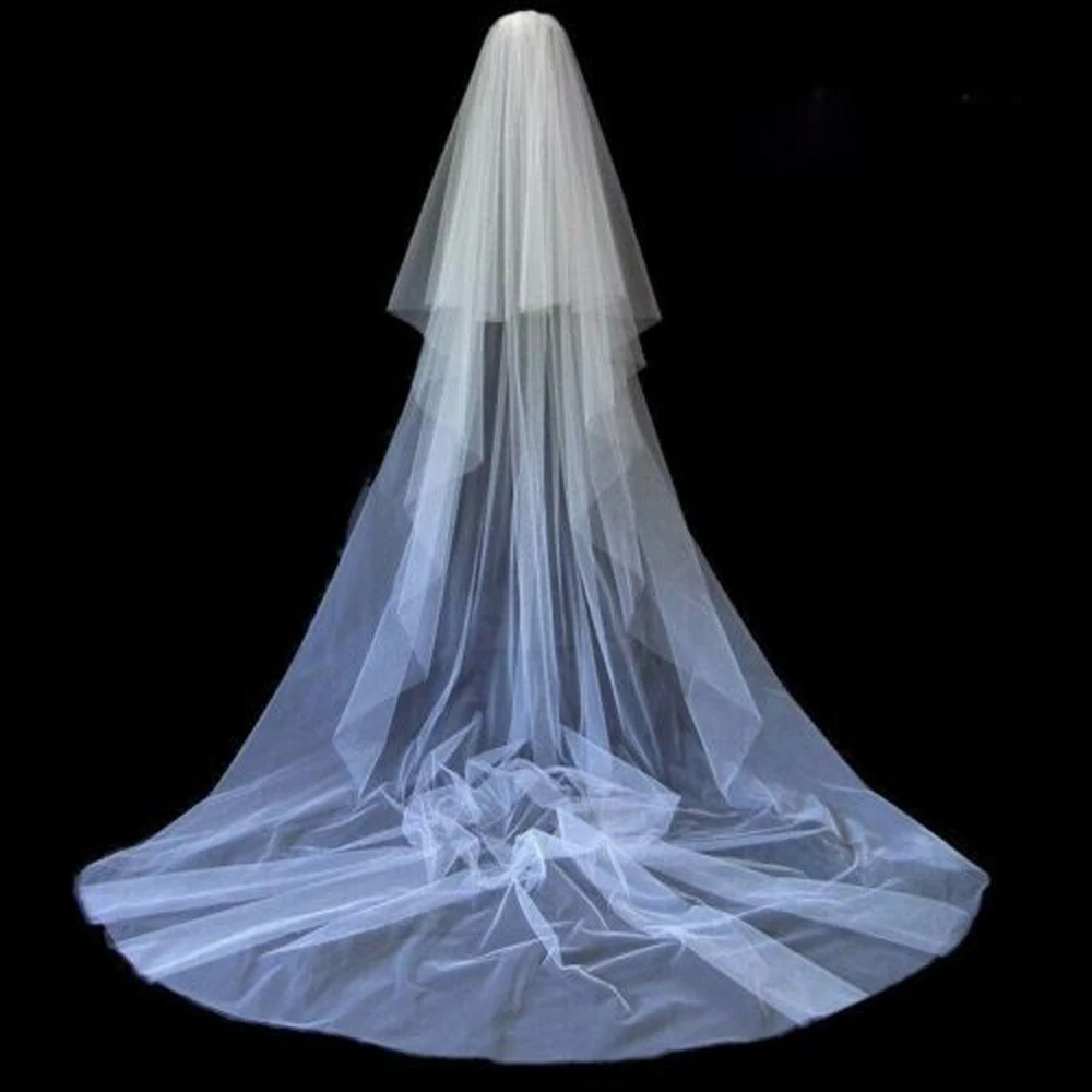 2T Cut Edge Wedding Veil Cover Face Bridal Veils With Comb Cheap Wholesale Price