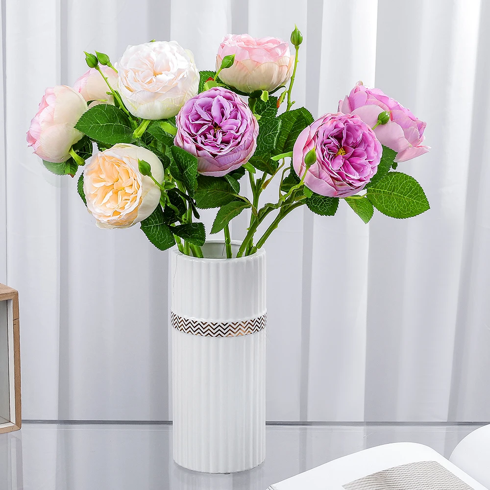 

High Quality Austin Rose Branch Artificial Ros Silk Flowers for Valentine's Day Wedding Flowers Home Living Room Decor Flores