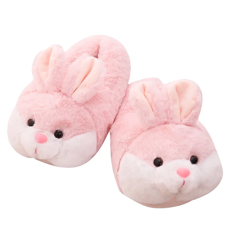 Cute Pink Rabbit Plush Winter Warm Velvet Slippers Comfortable Indoor Shoes Rabbit Slippers Plush Home Animal Slippers