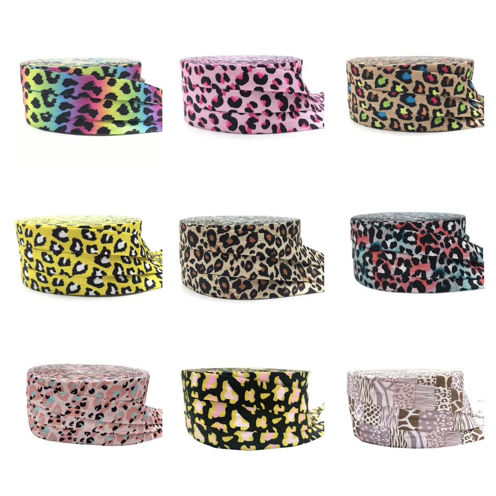 10yard 15mm Colorful Leopard Zebra Print Fold Over Elastic Ribbon For Sewing Hair Tie Strap Backpack Decoration Accessories