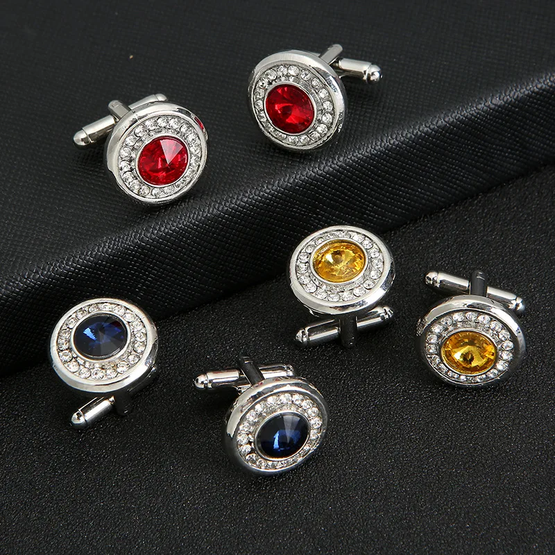 Luxury Cubic Zircon Men's Cufflinks Round Rhinestone Shirt Cufflink Classic French Suit Cuff Button Quality Jewelry Gift for Man