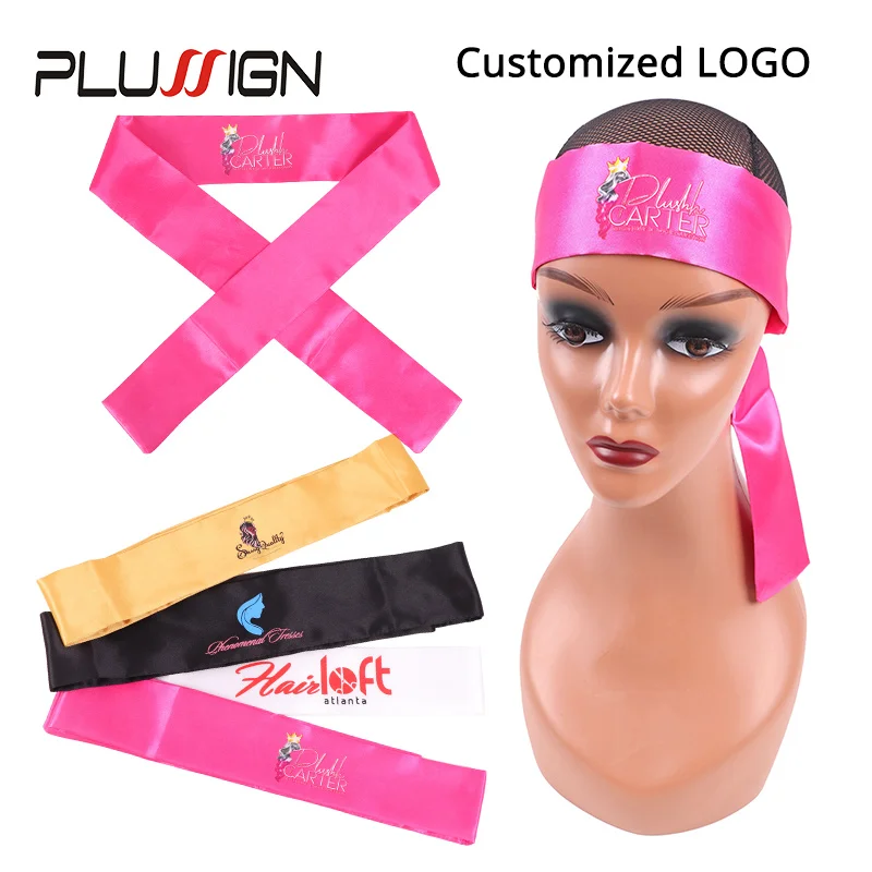 Plussign Custom Logo Satin Edge Headband Silk Satin Edge Laying Scarf For Lace Frontal Wigs Wholesale No Slip Hair Wrap Wig Grip