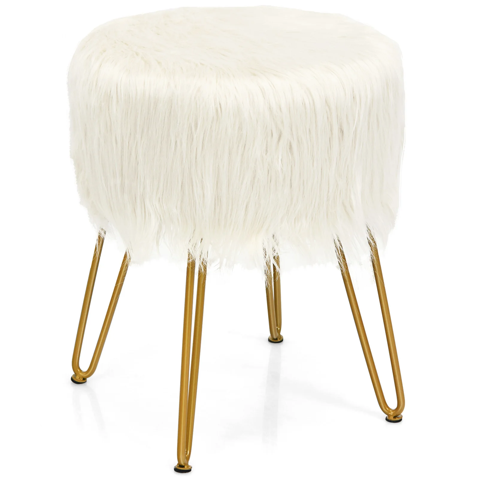 Faux Fur Vanity Chair Makeup Stool Furry Padded Seat Round Ottoman