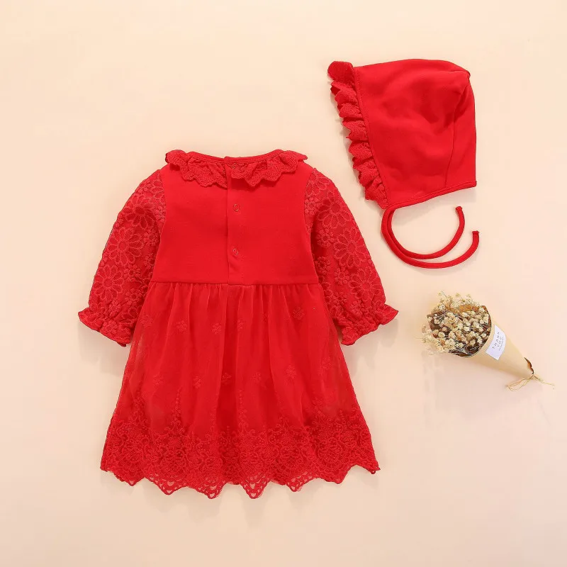 Newborn Baby Girl Dress Long Sleeve Red Bow Toddler Kids Little Girls Baby Clothing 1 Year Girl Baby Birthday Dress 3 6 Months