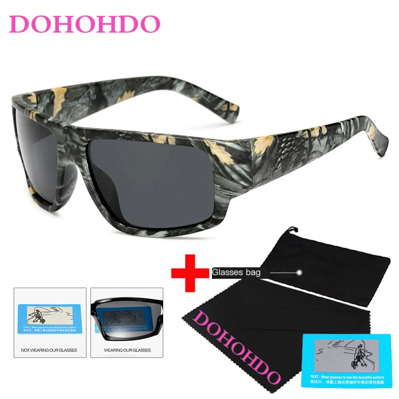 DOHOHDO Camo Square Polarized Sunglasses Men Camouflage Frame Sport Sun Glasses For Male Fishing Eyewear Oculos De Sol Masculino