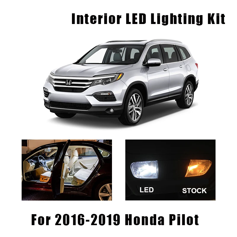 

14 Bulbs White Interior LED Car Light Kit Fit For 2016 2017 2018 2019 Honda Pilot Map Dome Cargo Mirror Lamp No Error