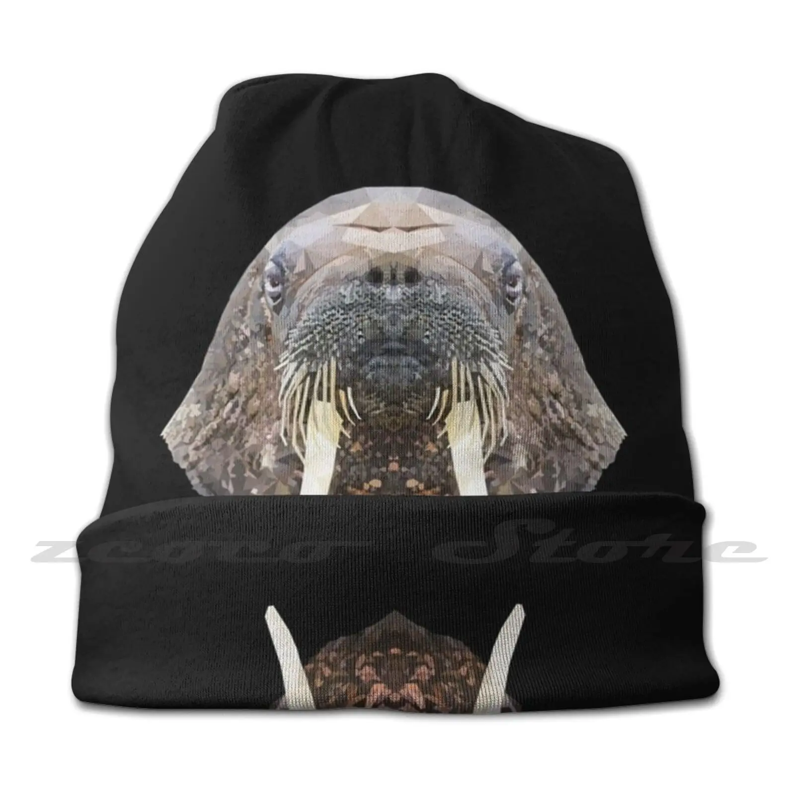 Walrus Knit Hat Elastic Soft Personalized Pattern Present Cap Walrus Edwardmhz Animal Lowpoly Geometric Endangered