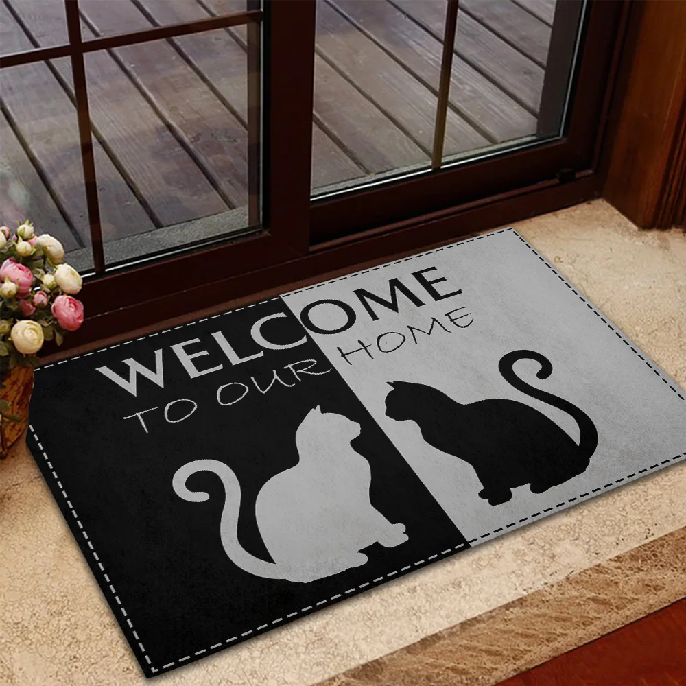 

CLOOCL Welcome to our home Cat Doormat Decor 3D Living Room Carpet Water Absorption Non-slip 40*60cm Doormats Bathroom Door Mat