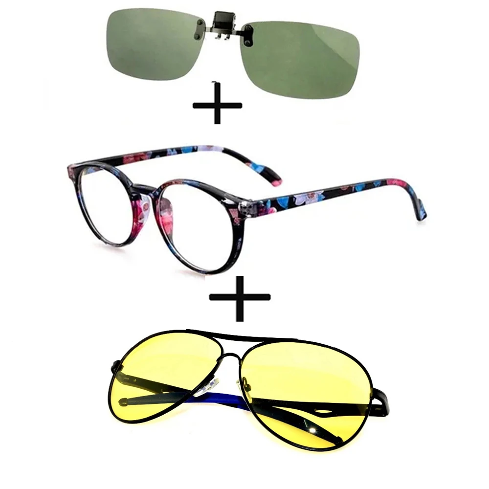 3Pcs!!! Round Luxury Retro New Trend Reading Glasses Men Women + Polarized Sunglasses Driving Night Vision + Sunglasses Clip