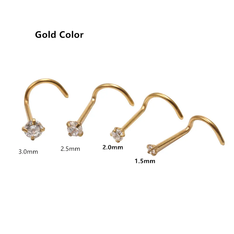 

Wholesale 50pcs/Lot CZ Nose Stud Screw Surgical Steel Nose Ring Nose Piercing 20gX1.5mm 2mm 2.5mm 3mm Gold Color