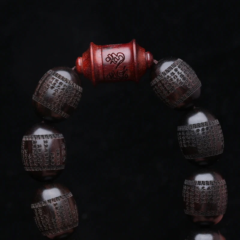 Natürliche Ebenholz Armband Olive Förmigen Schwarzen Holz Tibetischen Buddhistischen Perlen Sechs-Charakter Mantra Glück Armband – Detail 11