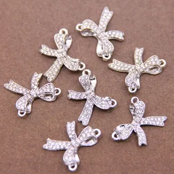 6pcs Handmade Rhineston Silver Plated Bow Alloy Connector For Fashion Bracelet Necklace DIY Metal jewelry Charm makings