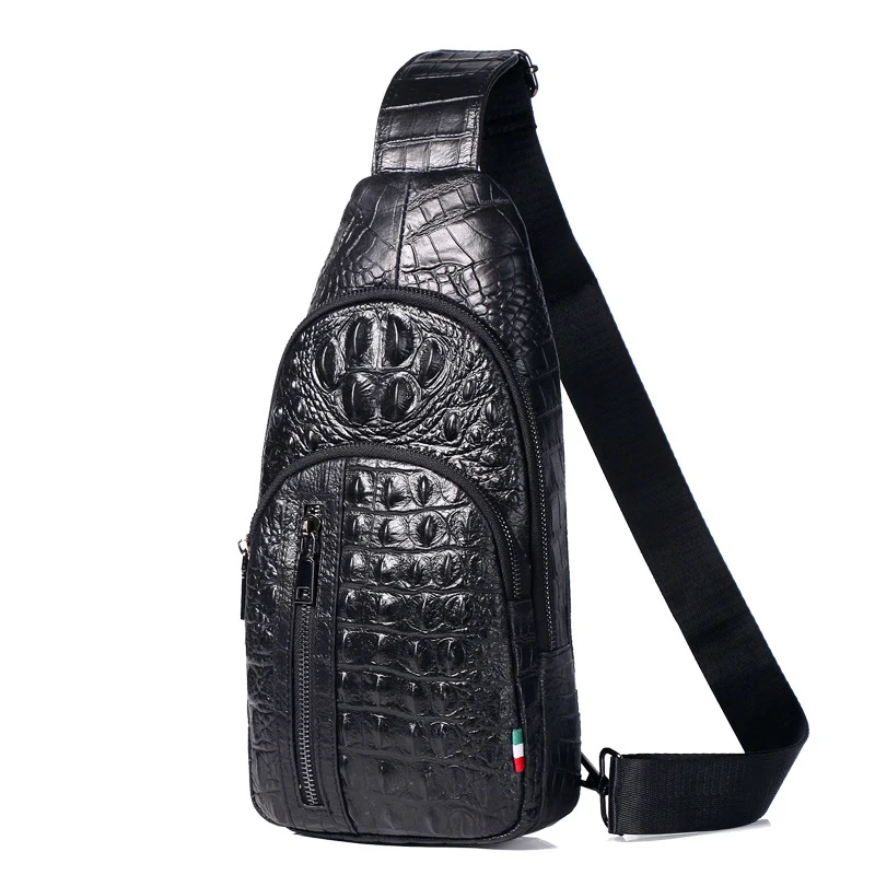 Cow Genuine Leather Men Waist Packs Male Casual Alligator Chest Pack High Quality Boy Brand Design Chest Package Shoulder Bags