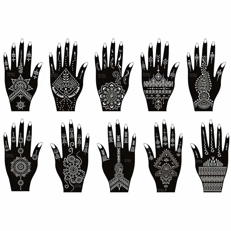 24pcs/Lot Indian Henna Tattoo Stencil Kit,Mehndi Aribrush Templates for Wome Body Paint Self-Adhesive Reusable Tattoo Sticker