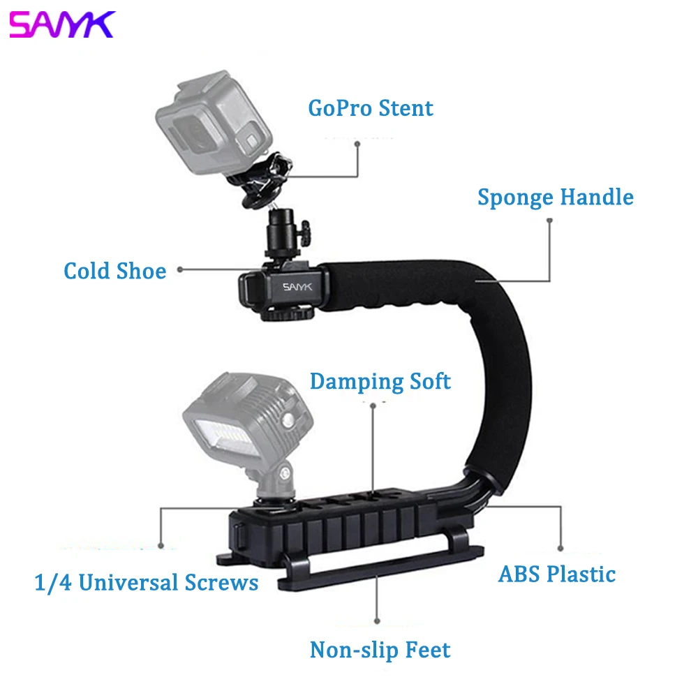 SANYK U Form Handy Kamera Stabilisator Video Stabilisator Einschließlich Mikrofon Led Füllen Licht