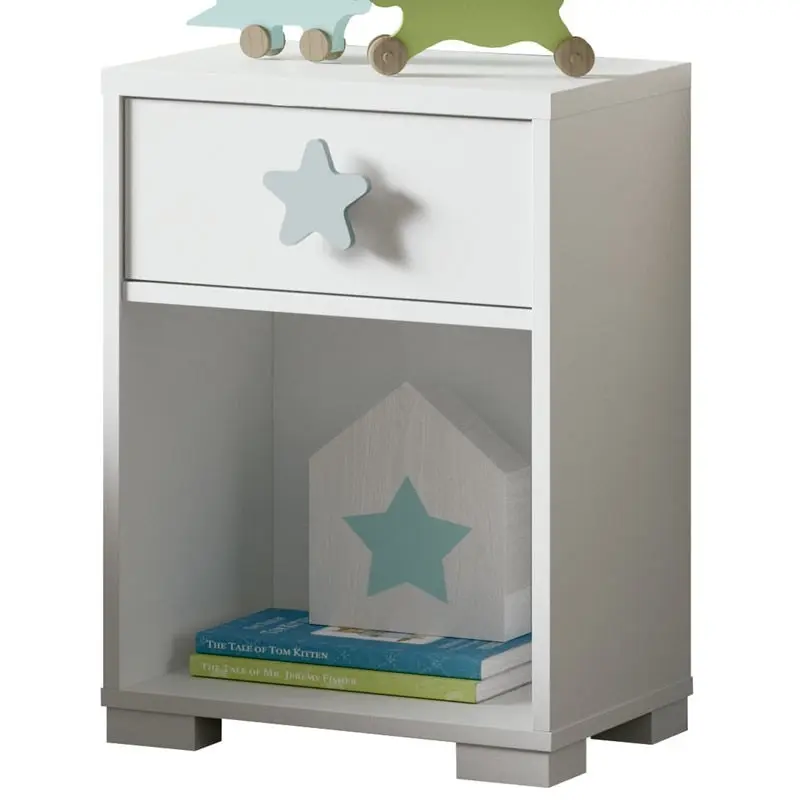 White Shine Night Table Children's Bedroom Youth 1 Gray Star Drawer 40x33x56