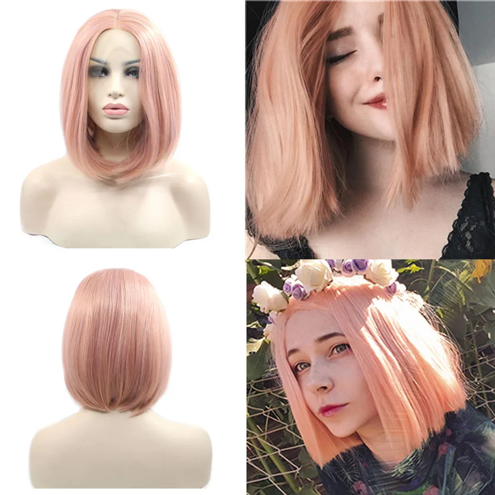 

Peach Pink Short Bob Synthetic Lace Front Wigs Orange for Fashion Women Heat Resistant Fiber Hair Replacement Wig Natural wigs