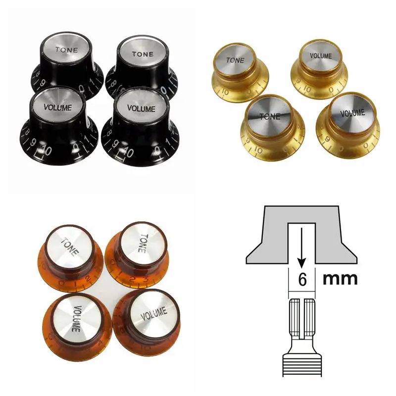 4pcs Guitar Top Hat Speed Control Knobs 2 Volumes & 2 Tones Silver  Bell for LP SG Guitar