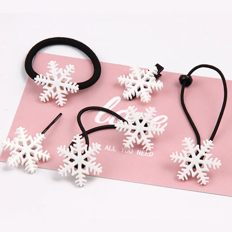 1 Piece Snowflake Baby Girls Christmas Rubber Band Hairpins Combination Hair Clips Kids Hair Band Head Rope Happy Hair Accessory