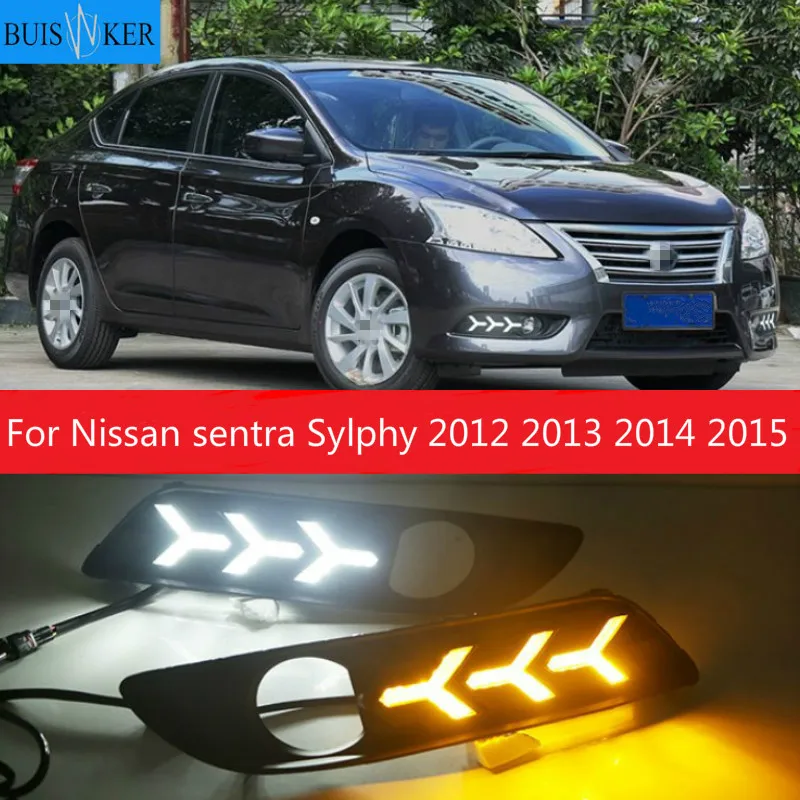 

2pcs For Nissan sentra Sylphy 2012 2013 2014 2015 LED DRL Daytime Running Lights Daylight yellow turn Signal lamp