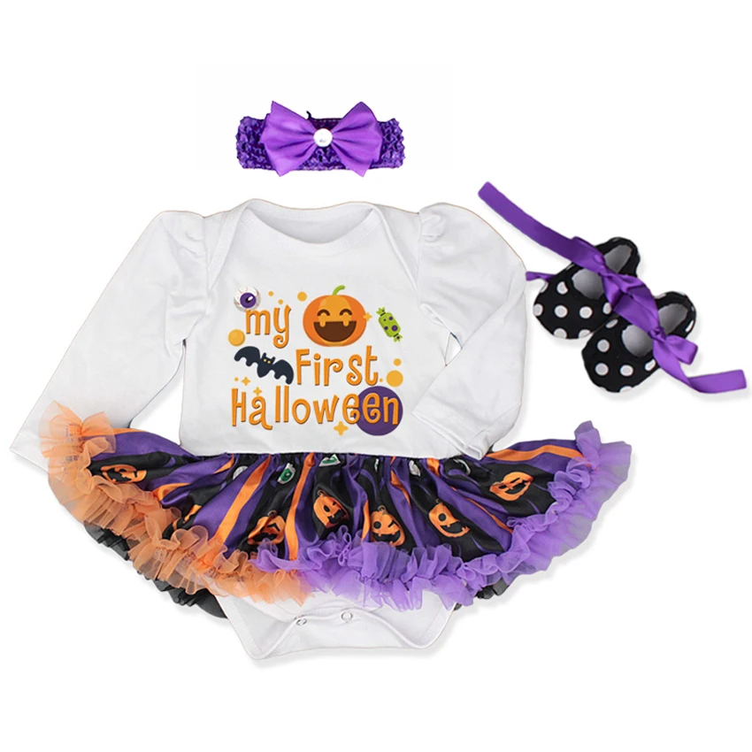 Halloween dziewczynka niemowlę 3 szt. Zestawy ubrań garnitur księżniczka Tutu Romper sukienka/kombinezon Xmas Bebe Party kostiumy urodzinowe Vestido