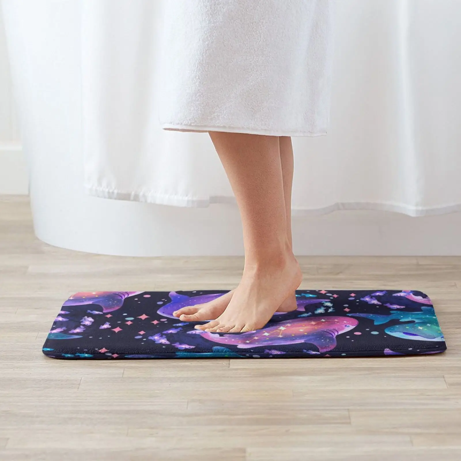 Cosmic Whale Shark Entrance Door Mat Bath Mat Rug Brown White Black Orange Gray Grey Cats Kitty Love Siamese Calico Tabby