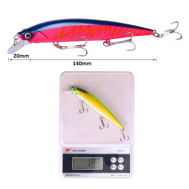 1 Pcs Minnow Fishing Lure 14cm 18.3g Floating Artificial Hard Bait Bass Wobbler Lures CrankFish Bait Pike Treble Hooks Tackle