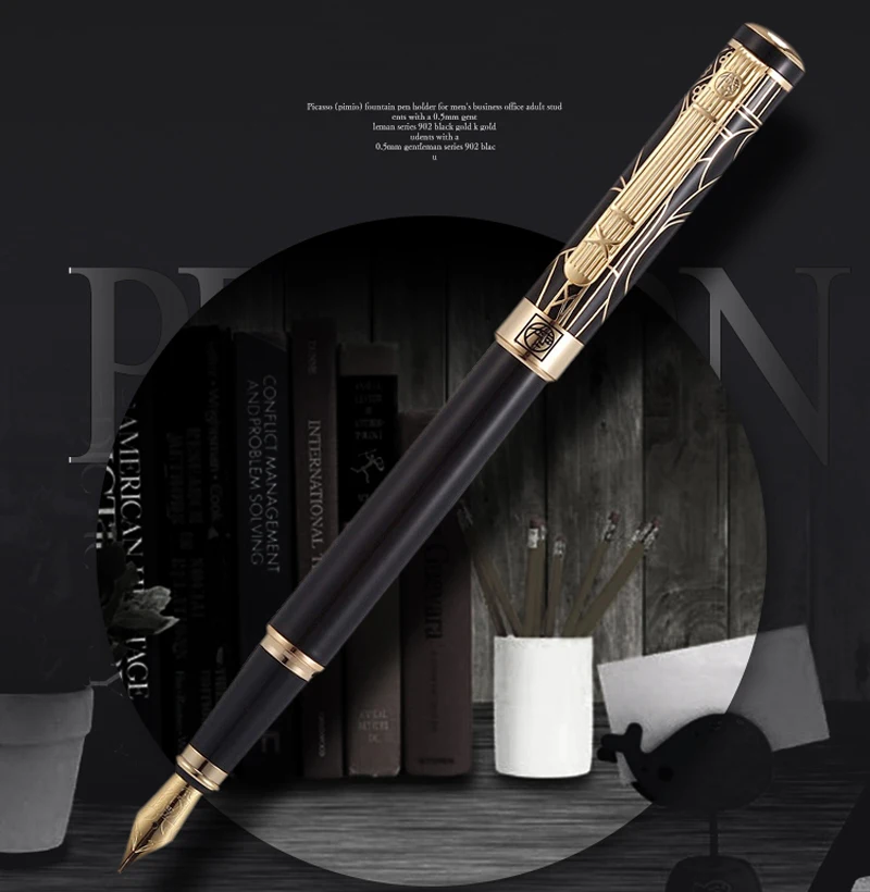 

Picasso 902 Classic Noble Gentleman Fine Nib 0.5mm Gold Trim Black Fountain Pen Professional Office School Writing Tool