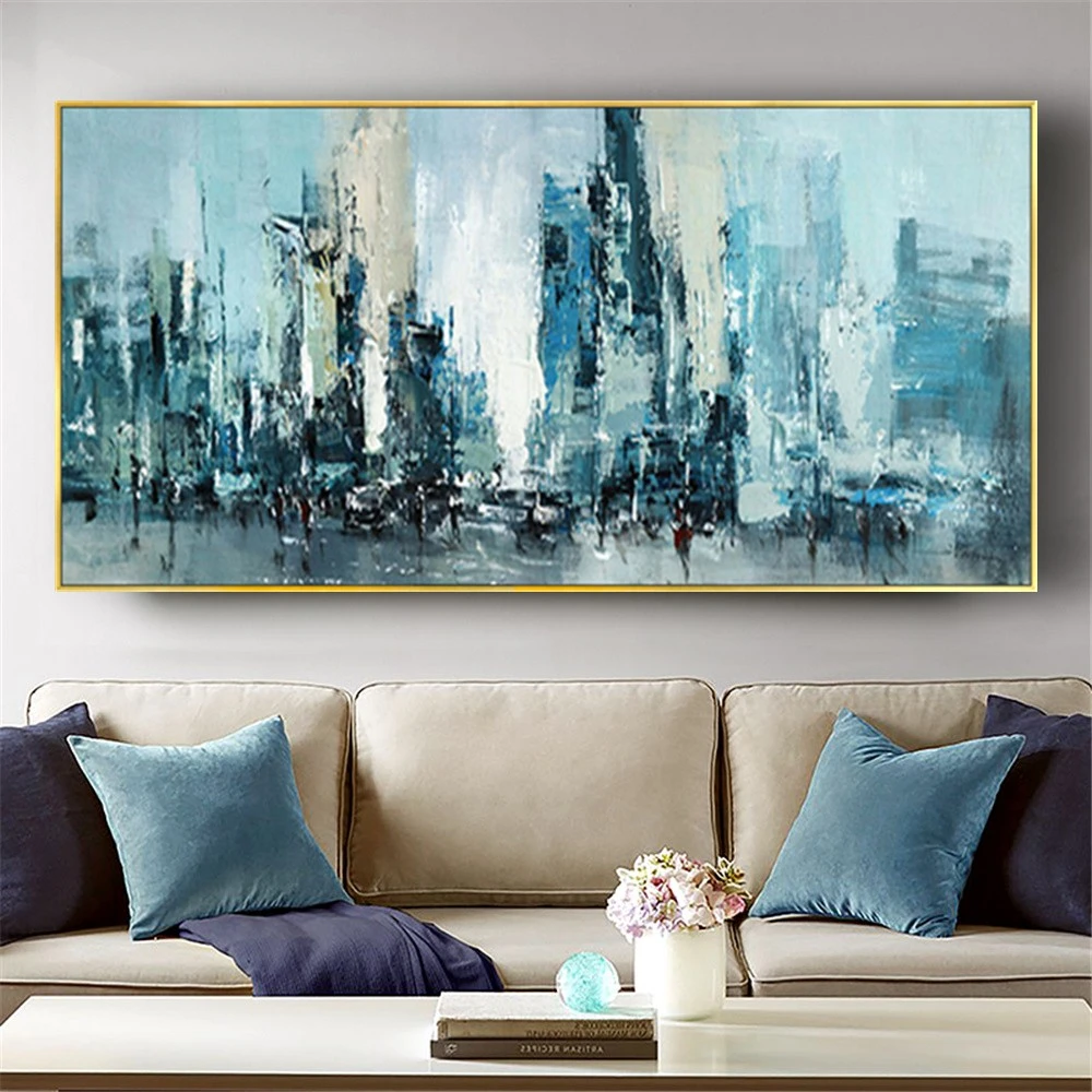 100% Hand-Pained Large Modern Landscape Wall Art Abstract New York Street Oil Painting On Canvas For Office Decorative Picture