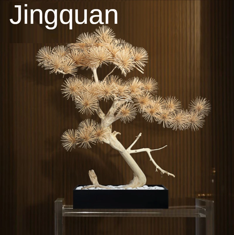 TTJingquan WelcomePine Bonsai Living Room Entrance Lucky Decoration Large Solid Wood Carving SoftDecoration Handicraft Equipment