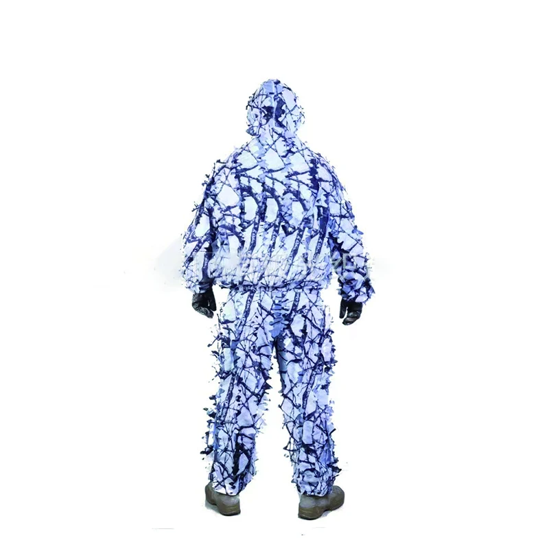 Outdoor Winter White Camouflage Sniper Ghillie suit 3D Leafy Snow Hooded Jacket Pants Set for Hunting Birewatching Men Women