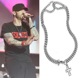 Double Strand Rolo Chain with Cross Charms necklace for Men Stainless Steel Lobster Claw Clasp Closure