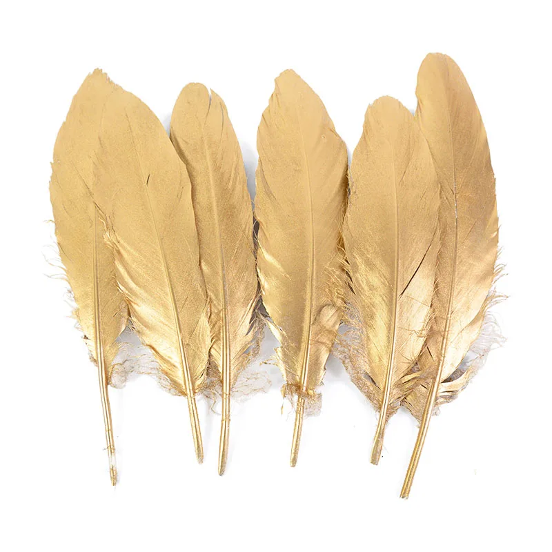 Plumas de pavo de ganso Natural sumergido en oro, caja de regalo para fiesta de boda, decoración de pasteles, relleno de globos, manualidades DIY,