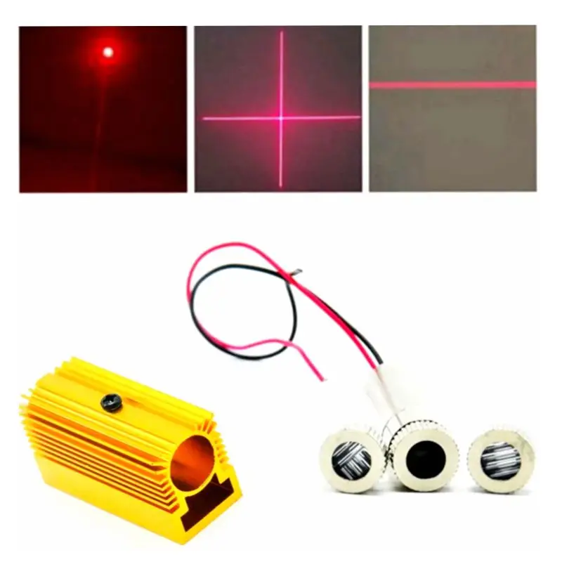 Focusable 650nm 200mW Red Laser Diode Module Dot Line Cross Shape 12x40mm with 20x27x50mm Cooling Heatsink