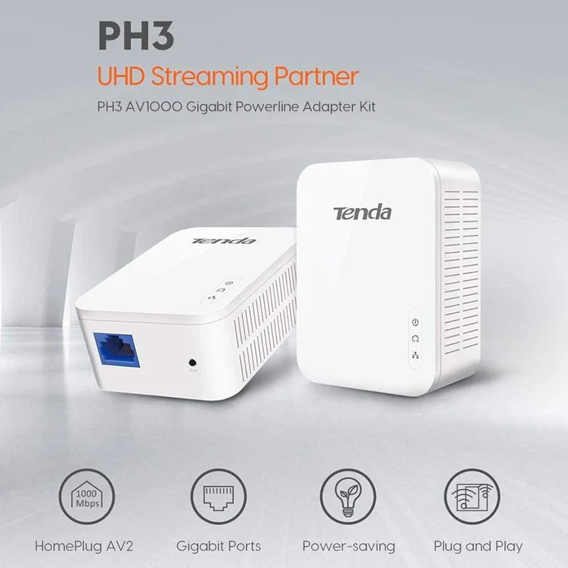 1 para Tenda P3 AV1000 Gigabit Powerline Adapter do 1000 mb/s PH3 Ethernet PLC Homeplug dla Router bezprzewodowy Partner IPTV