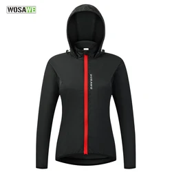 WOSAWE Ladies Windproof Cycling Jackets Hooded Riding Waterproof Cycle Clothing Bike Long Sleeve Jerseys Reflective Wind Coat