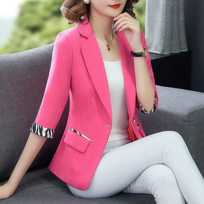 Causal Notched Collar Blezer Femme Outwear Summer Women Jacket Blazers 3/4 Sleeve Loose Casual Coats
