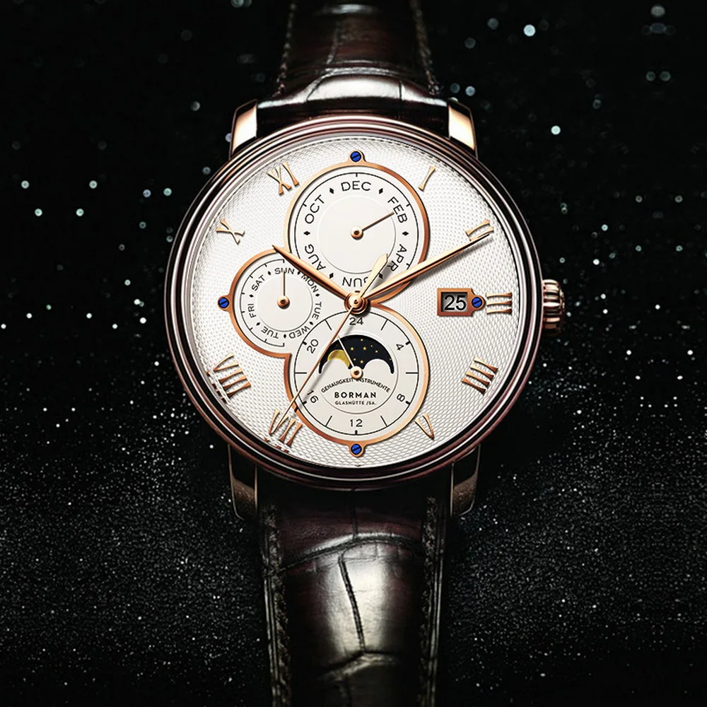 Reloj de lujo para hombre, relojes de pulsera automáticos para hombre, vestido de hombre BORMAN, reloj de pulsera mecánico, vestido impermeable, reloj de moda suiza
