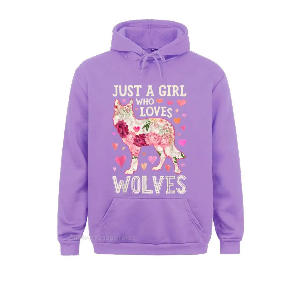 Prevalent Women Sweatshirts Long Sleeve Hoodies Hoods Wolf Just A Girl Who Loves Wolves Funny Women Lover Flower