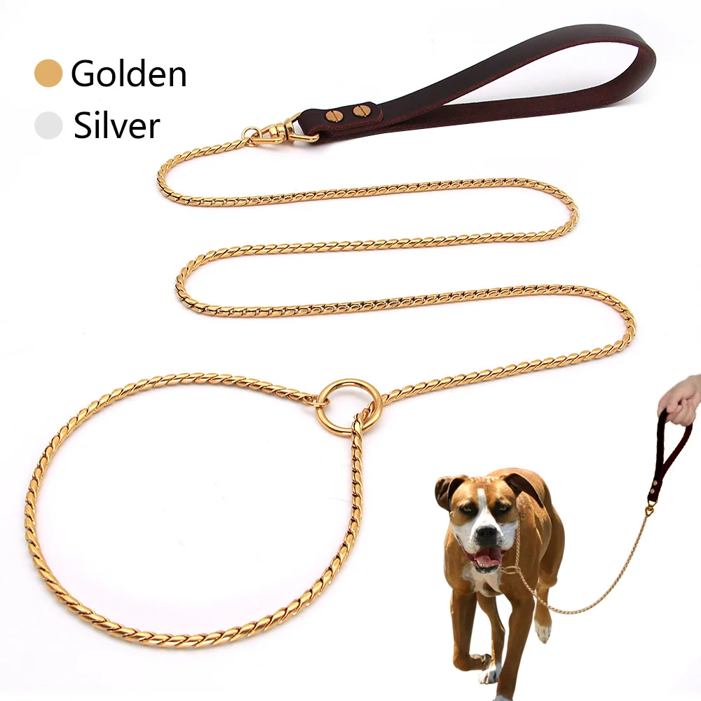 

Dog Chain Collar Leash Pet Walking Training Choke Collar Leashes For Small Medium Dogs Stainless Steel Puppy Collars Bulldog