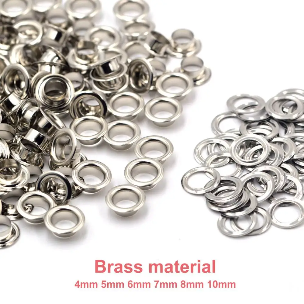 

100sets Brass Material Silver Color 4mm 5mm 6mm 7mm 8mm 10mm Grommet Eyelet With Washer Fit Leather Craft Shoes Belt Wholesale