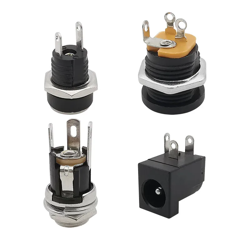 10Pcs/lot 5.5x2.1mm DC Connectors Power Jack Plug Adapter DC Male Female Socket Nut Panel Mount DC Power Connector 5.5*2.1mm