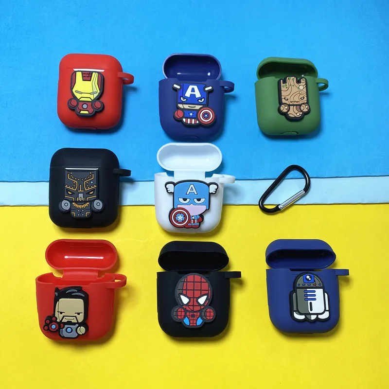 Cartoon Marvel Earphone Case For Apple Airpods 1 2 Soft Wireless Bluetooth Headphone Case Cover With Hook For Airpods 1/2