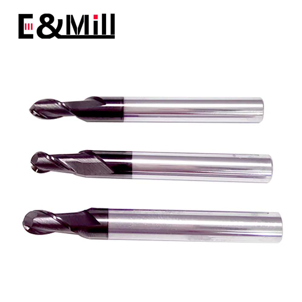 HRC45 2 Flute Tungsten steel ball cutter, ultrafine particle wear-resistant ball head alloy milling cutter round head spherical