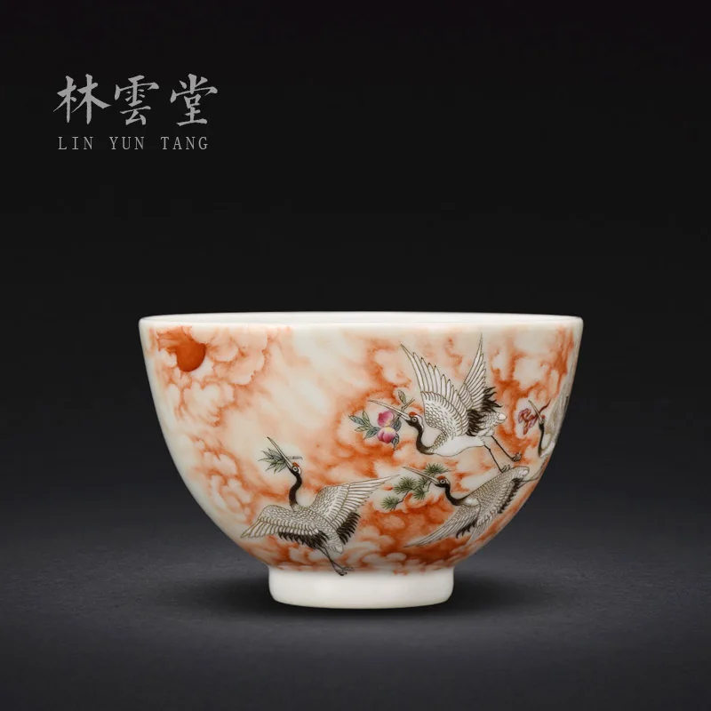 Lin Yuntang hand-painted color ink r crane chaoyang cranes masters cup cup of jingdezhen ceramics by hand